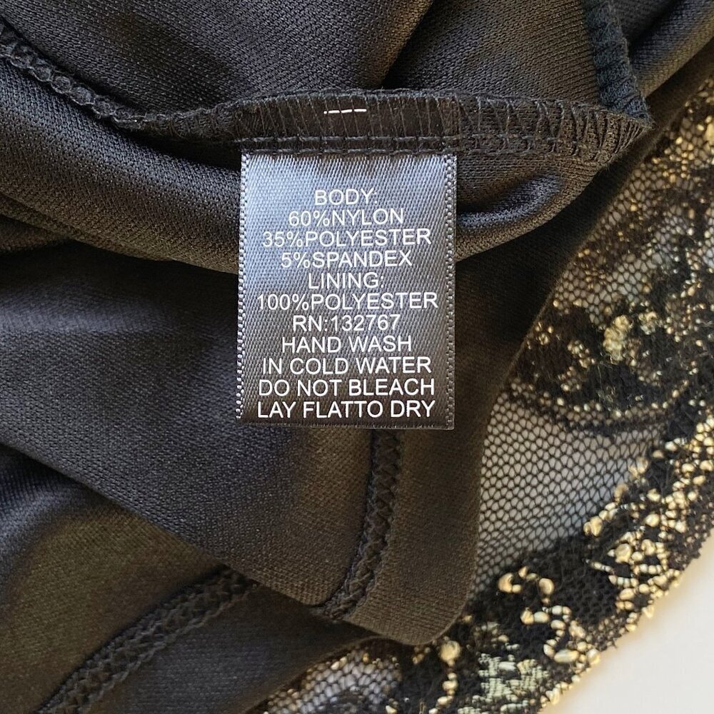 Bacci Black Lace & Metallic Gold Embroidered Dress Size M - Picture 12 of 15